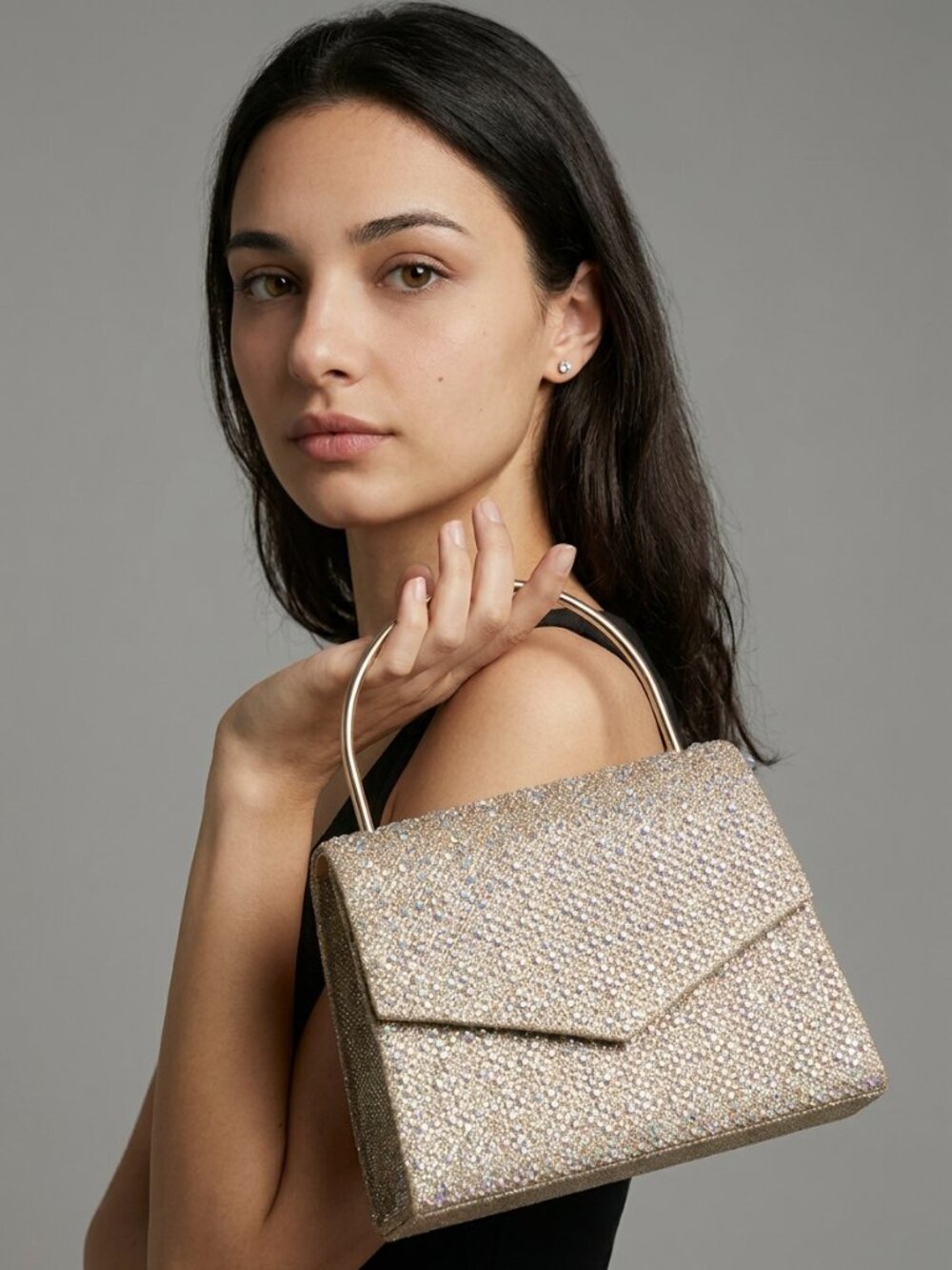 Blush Evening Gold Glitter Rhinestone Bag NWT
